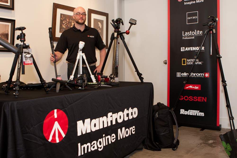 Representative from Manfrotto at LACP Spring Open House, 2015
