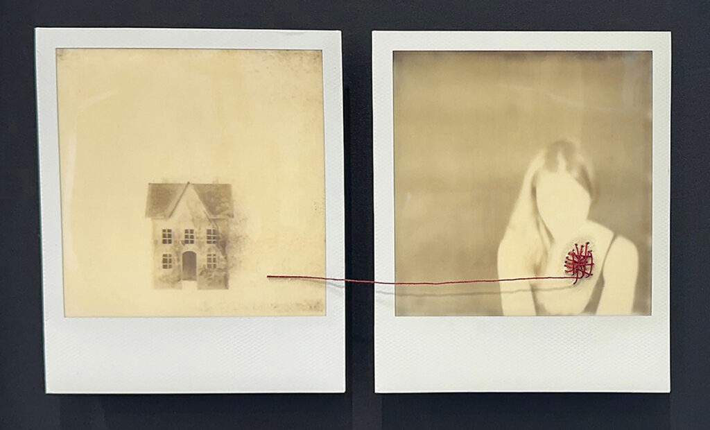 Honorable Mention - Catherine Ruby Just, The Ache, 2024, Two Original Polaroids with red embroidery thread, 1 of 1