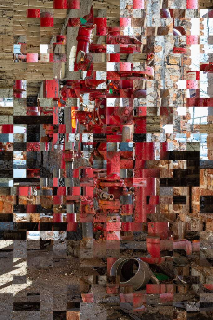 Honorable Mention - Michael G. Prais, Out of Context (Red Pipes in Factory), 2024, Archival pigment print, Open, 15" x 10" , Signed