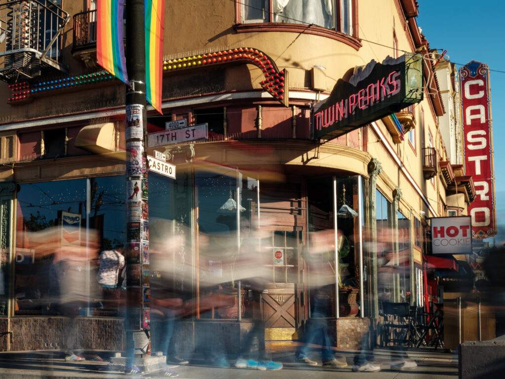 Chris Stevens-Yu, A long exposure of customers waiting in line to attend an event at the Castro Theater on April 29, 2026, Archival pigment print, 13" x 17"